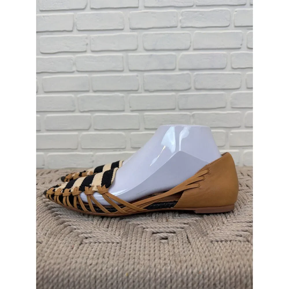 Pilcro and the Letterpress Woven Flats Tan Striped Pointed Toe 9.5